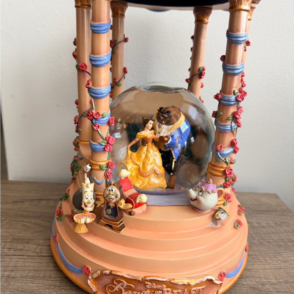 Disney Beauty and the Beast Snow Globe with Orange and Blue Accents